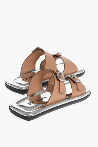 Leather Sliders with Double Buckle
