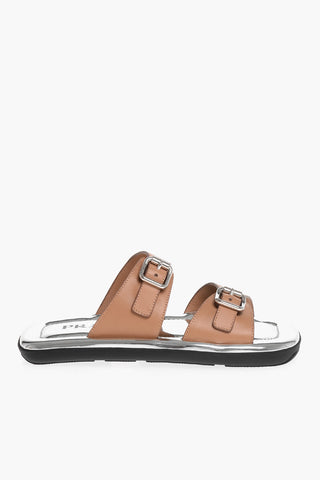 Leather Sliders with Double Buckle