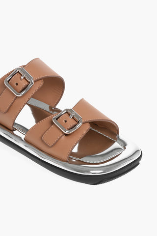 Leather Sliders with Double Buckle