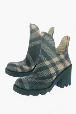Rubber Ankle Boots with Tartan Pattern, 8 cm Heel