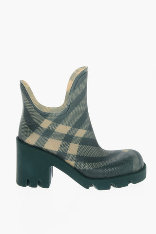 Rubber Ankle Boots with Tartan Pattern, 8 cm Heel