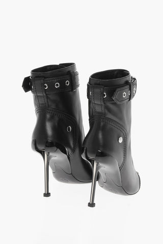 Stivaletti in Pelle con Zip Frontale e Tacco a Spillo 10cm