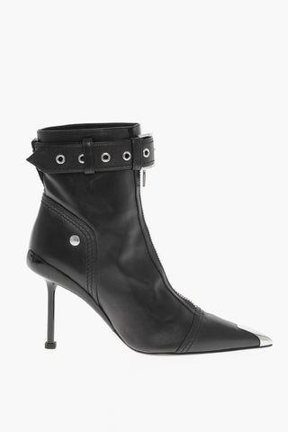 Stivaletti in Pelle con Zip Frontale e Tacco a Spillo 10cm