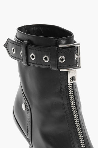 Stivaletti in Pelle con Zip Frontale e Tacco a Spillo 10cm