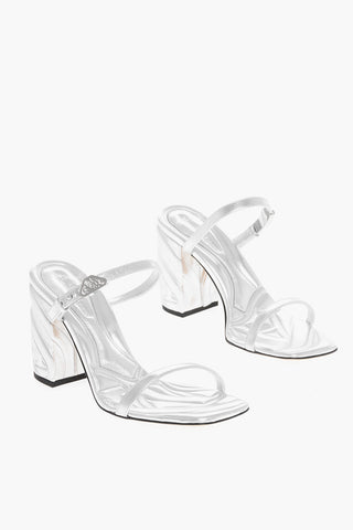 Lamè Leather Sandals with Embossed Heel 9cm