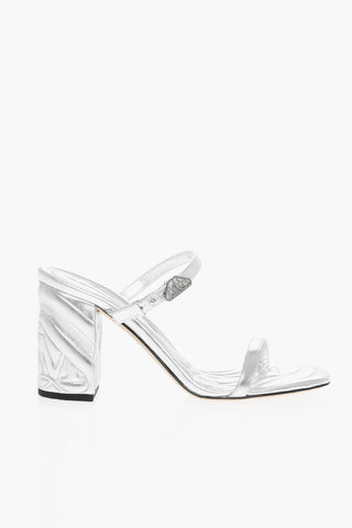 Lamè Leather Sandals with Embossed Heel 9cm