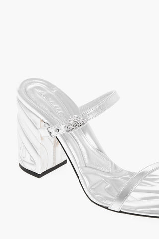 Lamè Leather Sandals with Embossed Heel 9cm