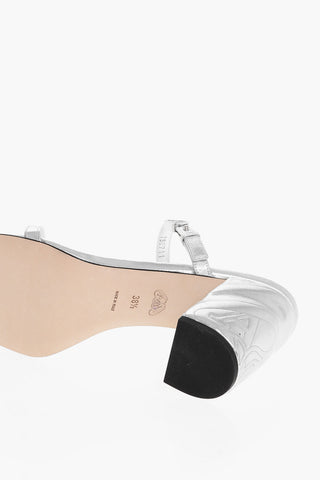 Lamè Leather Sandals with Embossed Heel 9cm