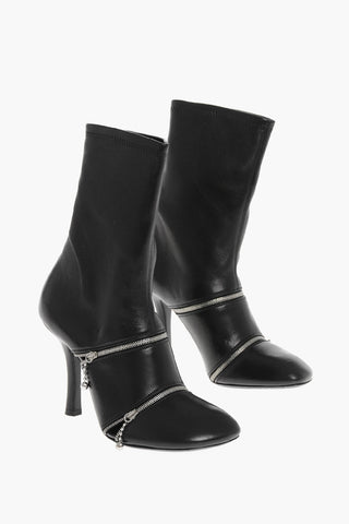 Leather Booties with Decorative Zips 10cm