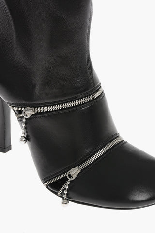 Leather Booties with Decorative Zips 10cm