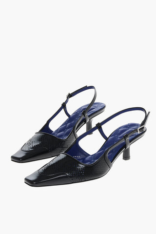 Slingbacks in Pelle Traforata con Punta Quadrata 5cm