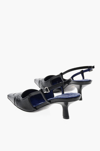 Slingbacks in Pelle Traforata con Punta Quadrata 5cm