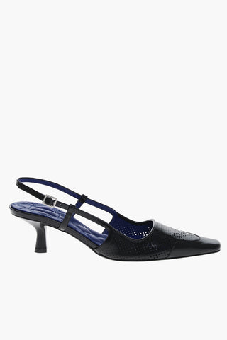 Slingbacks in Pelle Traforata con Punta Quadrata 5cm