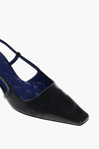 Slingbacks in Pelle Traforata con Punta Quadrata 5cm