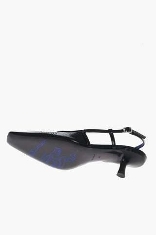 Slingbacks in Pelle Traforata con Punta Quadrata 5cm