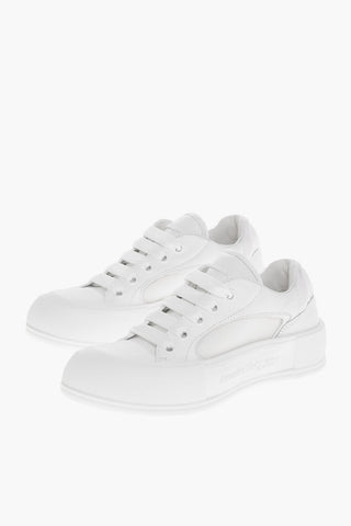 Leather Low-top Sneakers with Canvas Inserts