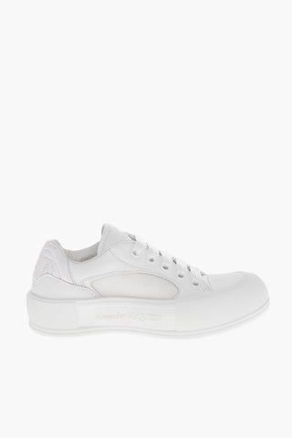 Leather Low-top Sneakers with Canvas Inserts