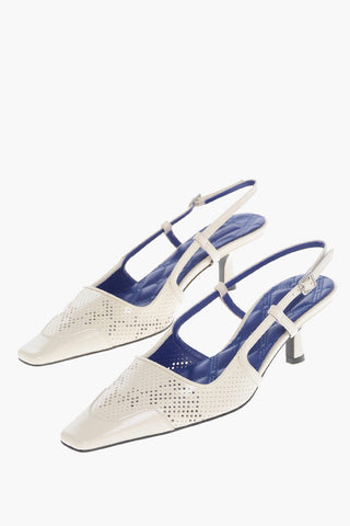 Slingbacks in Pelle Traforata con Punta Quadrata 5cm
