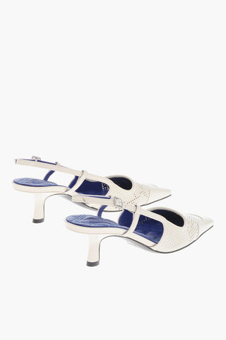 Slingbacks in Pelle Traforata con Punta Quadrata 5cm