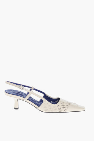 Slingbacks in Pelle Traforata con Punta Quadrata 5cm