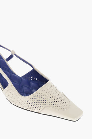 Slingbacks in Pelle Traforata con Punta Quadrata 5cm