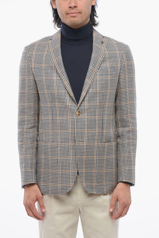 CC COLLECTION Linen-blended Blazer with Checkered Motif