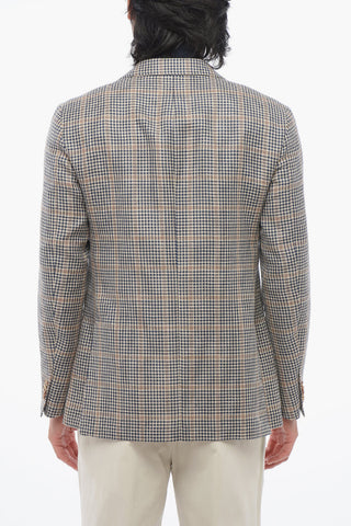 CC COLLECTION Linen-blended Blazer with Checkered Motif