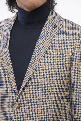 CC COLLECTION Linen-blended Blazer with Checkered Motif