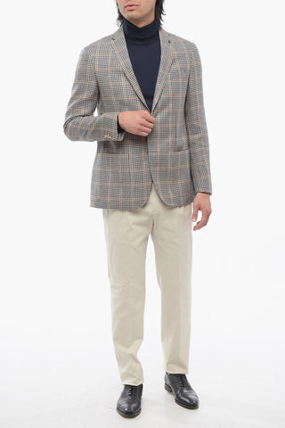 CC COLLECTION Linen-blended Blazer with Checkered Motif