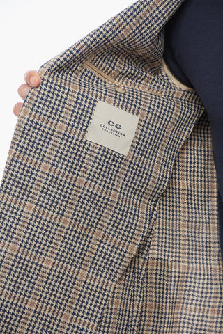 CC COLLECTION Linen-blended Blazer with Checkered Motif