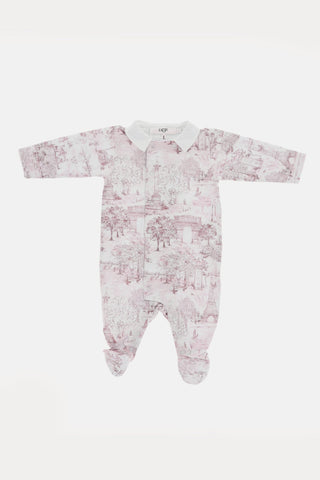 Romper Suit Hat and DouDou Set with Toile de Jouy Motif
