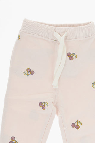 Brushed Cotton Joggers with Cherry Embroideries