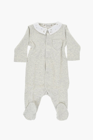 Cotton Rompersuit with Lurex Embroidery Collar