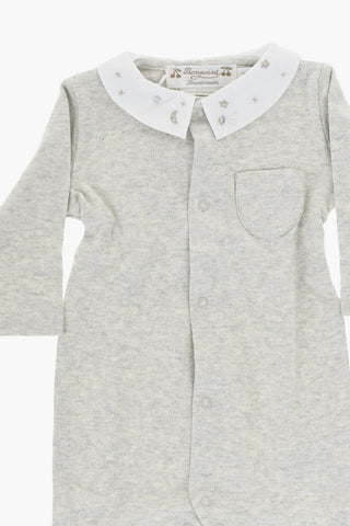 Cotton Rompersuit with Lurex Embroidery Collar