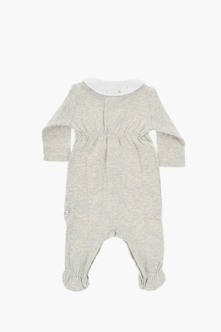 Cotton Rompersuit with Lurex Embroidery Collar