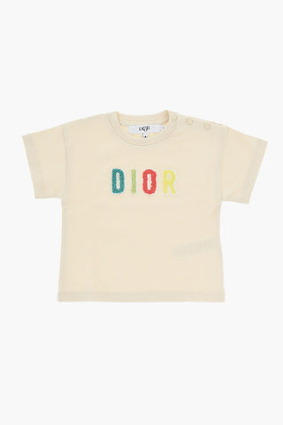 T-Shirt Girocollo in Tinta Unita con Logo in Rilievo
