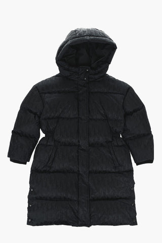 Solid Color Hooded DOUDOUNE Down Jacket with All-Over Logo