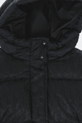 Solid Color Hooded DOUDOUNE Down Jacket with All-Over Logo