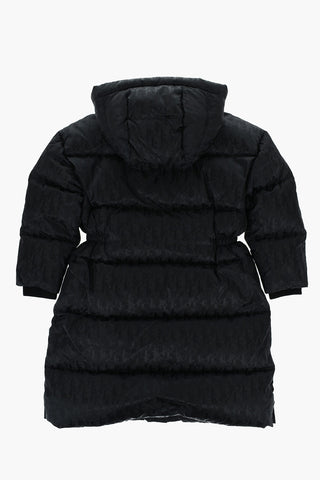 Solid Color Hooded DOUDOUNE Down Jacket with All-Over Logo