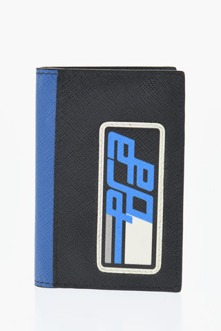 Saffiano Leather Card Holder with Contrasting Logo