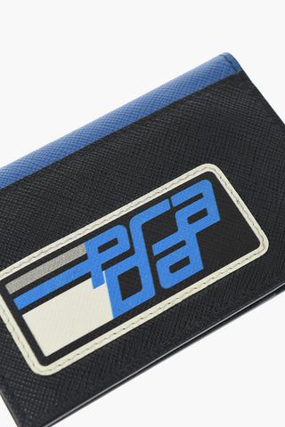 Saffiano Leather Card Holder with Contrasting Logo