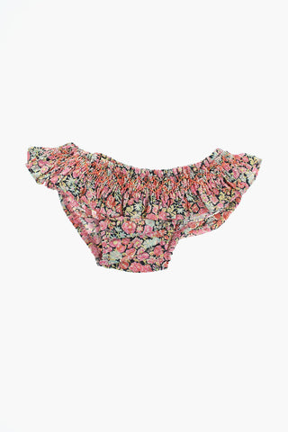 Ruffled Bikini Bottom with Floral Motif