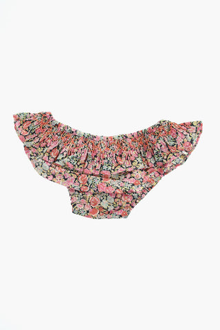 Ruffled Bikini Bottom with Floral Motif