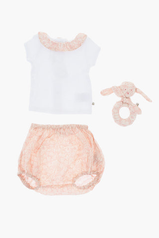 Floral Patterned Cotton FLORIA Set Composed of T-Shirt Bloomer and DouDou