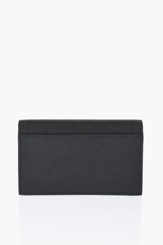 Saffiano Leather Card Holder with Silver Tone Logo