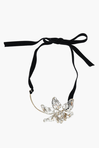 Collana Thread con Pendente a Forma di Fiore Impreziosito da Strass e Cristalli