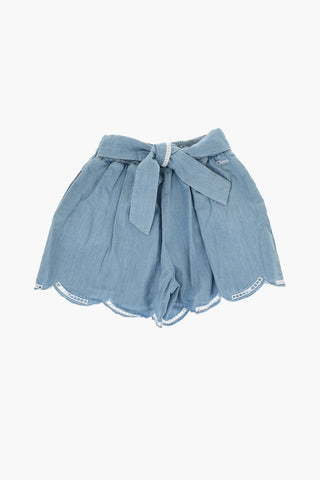Denim Effect Shorts with Bow Details