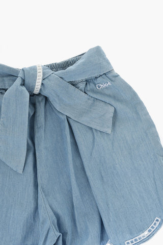 Denim Effect Shorts with Bow Details