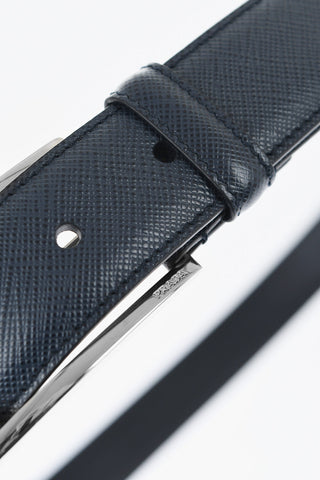 Saffiano Leather Belt with Silver-Tone Buckle 30mm