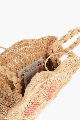 Borsa a Tracolla in Rafia con Bordo Arricciato